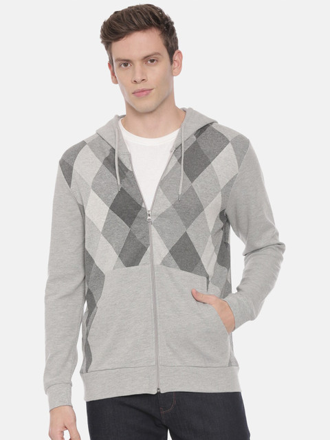 

Swiss Club Men Grey Checked Hooded Cardigan Sweatshirt