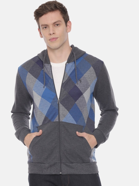 

Swiss Club Men Grey Colourblocked Hooded Sweatshirt