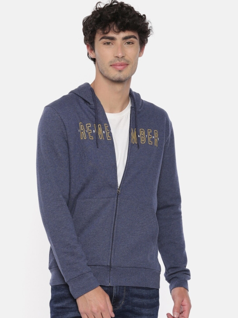 

Swiss Club Men Navy Blue & Yellow Typography Printed Hooded Front-Open Sweatshirt