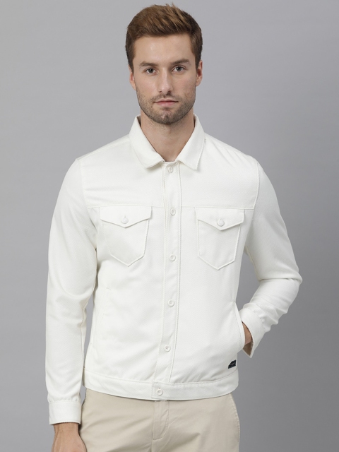 

RARE RABBIT Men White blanc de blanc Washed Denim Jacket