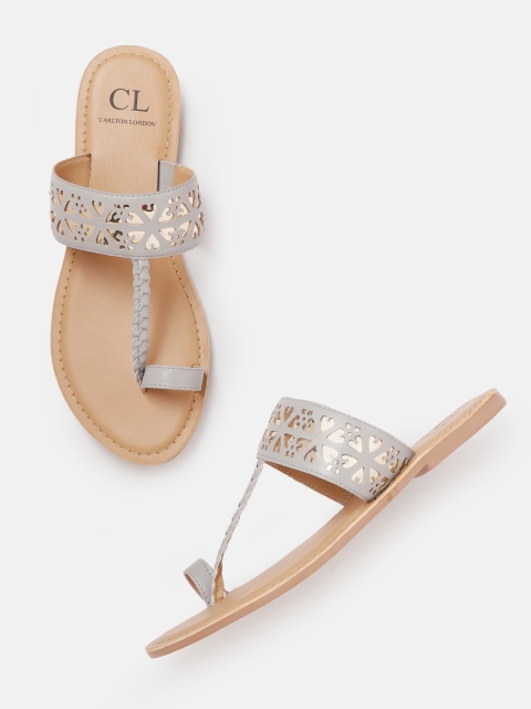 

Carlton London Women Grey & Gold-Toned Laser Cuts One Toe Flats