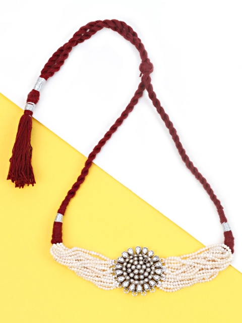 

SANGEETA BOOCHRA Women Silver-Toned & White Stone Studded & Pearl Beaded Necklace