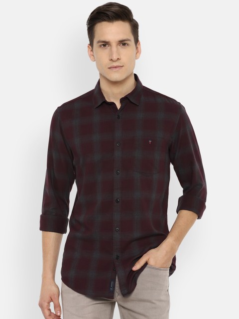 

Louis Philippe Jeans Men Maroon Checked Pure Cotton Slim Fit Casual Shirt