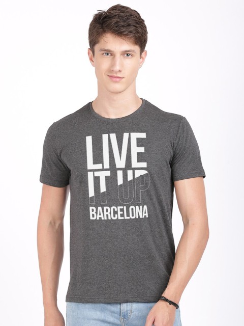 

MASH UNLIMITED Men Charcoal & White Typography Printed Slim Fit T-shirt
