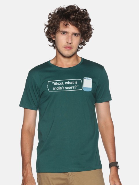 

MASH UNLIMITED Men Green Typography Printed Applique Slim Fit T-shirt