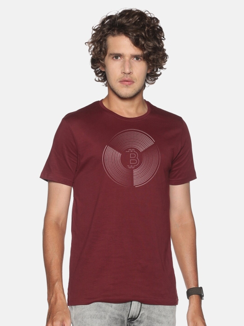 

MASH UNLIMITED Men Maroon Printed Pockets Slim Fit T-shirt