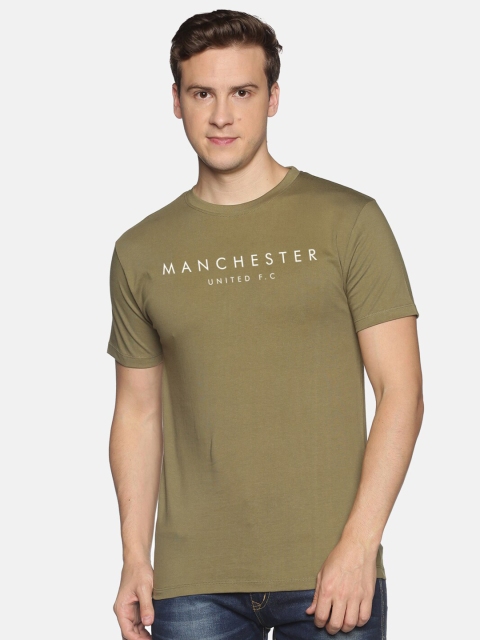 

MASH UNLIMITED Men Olive Green & White Typography Printed Slim Fit T-shirt