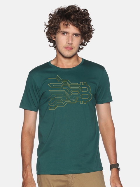 

MASH UNLIMITED Men Green Printed Applique Slim Fit T-shirt