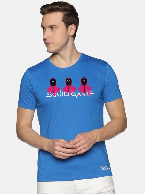 

MASH UNLIMITED Men Blue Printed Applique Slim Fit T-shirt