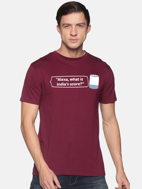 

MASH UNLIMITED Men Maroon Typography Colourblocked Slim Fit T-shirt