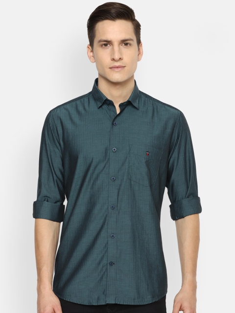 

Louis Philippe Sport Men Green Slim Fit Opaque Striped Casual Cotton Shirt