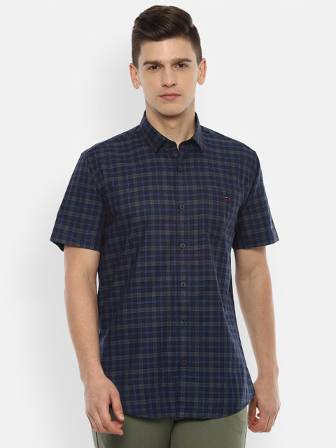 

Louis Philippe Sport Men Navy Blue Slim Fit Tartan Checked Pure Cotton Casual Shirt