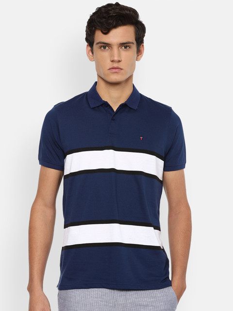 

Louis Philippe Sport Men Navy Blue Striped Polo Collar T-Shirt