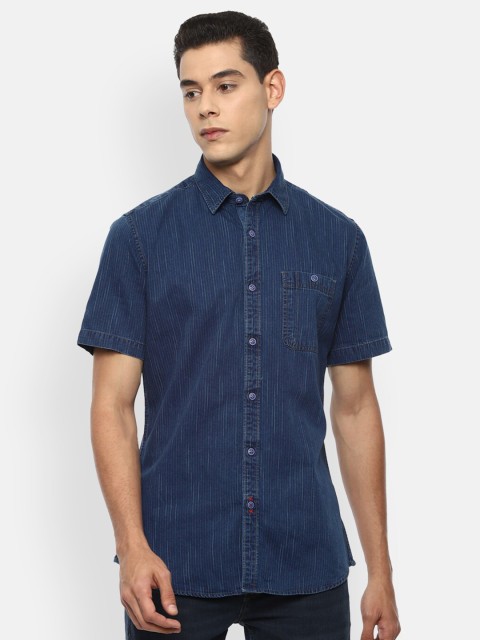 

VAN HEUSEN DENIM LABS Men Navy Blue Slim Fit Opaque Casual Shirt