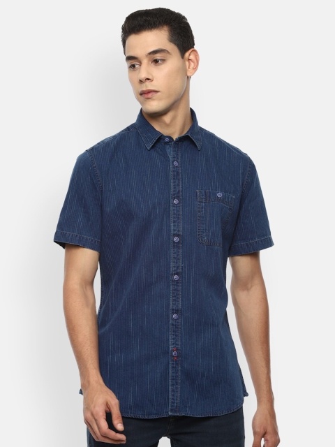 

VAN HEUSEN DENIM LABS Men Navy Blue Opaque Casual Shirt