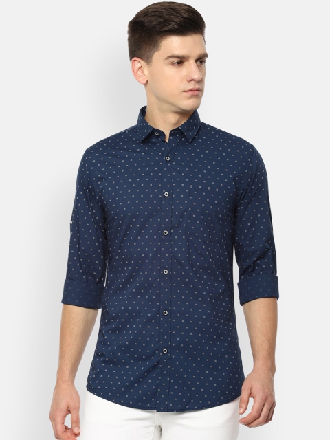 

VAN HEUSEN DENIM LABS Men Navy Blue Slim Fit Opaque Printed Casual Shirt