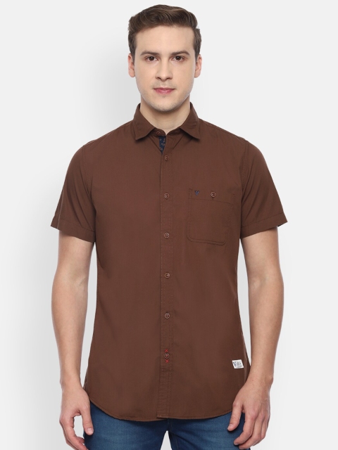 

VAN HEUSEN DENIM LABS Men Pure Cotton Brown Solid Slim Fit Casual Shirn