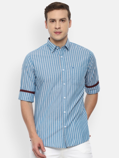 

Van Heusen Sport Men Blue Slim Fit Opaque Striped Pure Cotton Casual Shirt