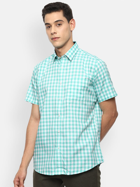 

Van Heusen Sport Men Turquoise Blue Slim Fit Gingham Checks Opaque Checked Casual Shirt