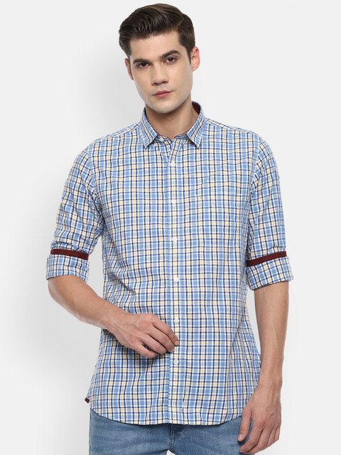 

Van Heusen Sport Men Blue Slim Fit Opaque Checked Pure Cotton Casual Shirt