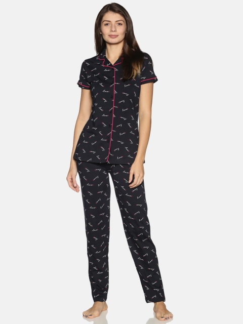 

Charak Women Pure Cotton Navy Blue Printed Night suit