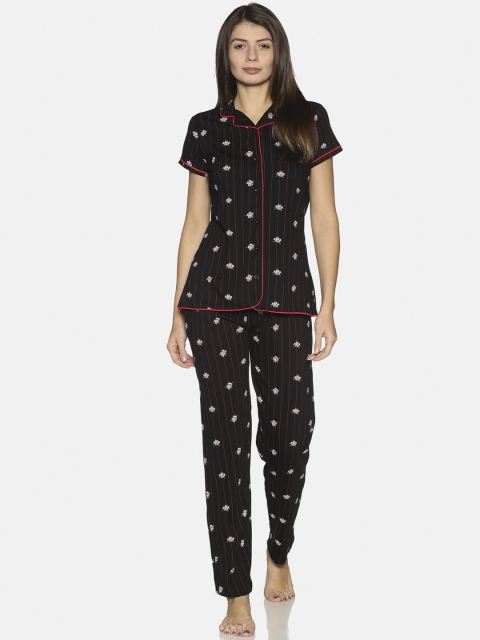 

Charak Women Black & White Striped Cotton Night suit