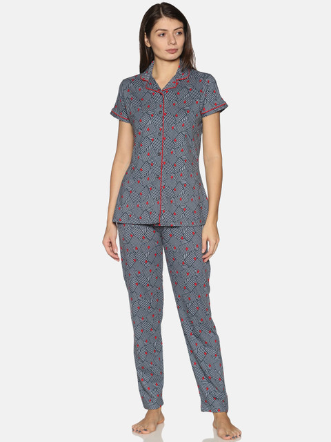 

Charak Women Grey & Red Printed Night suit