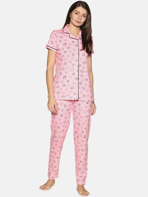 

Charak Women Pink & Black Printed Pure Cotton Night suit