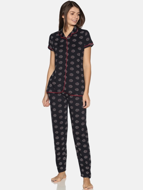 

Charak Women Pure Cotton Navy Blue Printed Night Suit