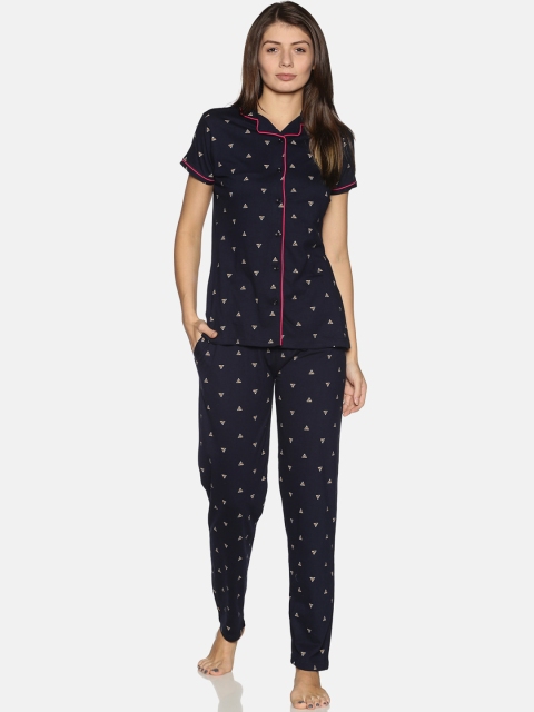 

Charak Women Navy Blue & Pink Printed Cotton Night suit
