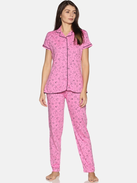 

Charak Women Pink & Blue Printed Pure Cotton Night suit