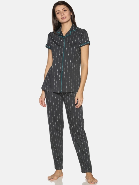 

Charak Women Grey & White Striped Night suit