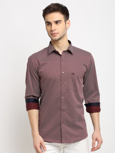 

La Mode Men Maroon Slim Fit Opaque Printed Pure Cotton Casual Shirt