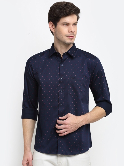 

La Mode Men Navy Blue Slim Fit Opaque Printed Casual Shirt