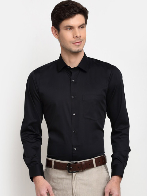 

La Mode Men Black Slim Fit Opaque Pure Cotton Formal Shirt