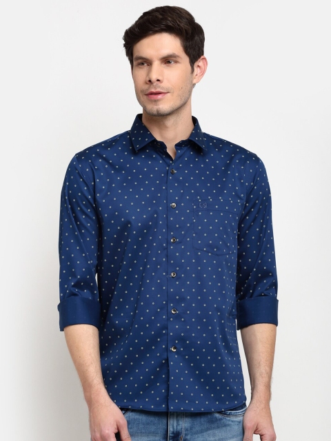 

La Mode Men Blue Slim Fit Opaque Printed Pure Cotton Casual Shirt