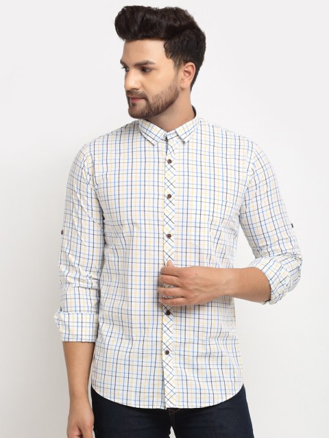

La Mode Men White Slim Fit Grid Tattersall Checks Opaque Checked Casual Shirt