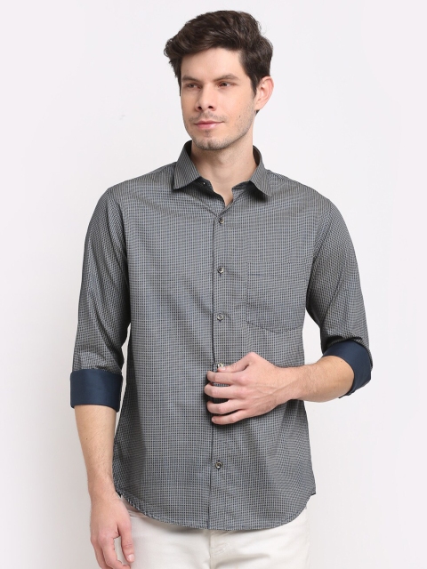 

La Mode Men Blue Slim Fit Horizontal Stripes Opaque Party Shirt