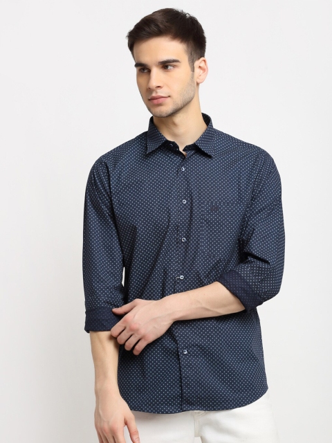 

La Mode Men Blue Slim Fit Opaque Printed Pure Cotton Casual Shirt