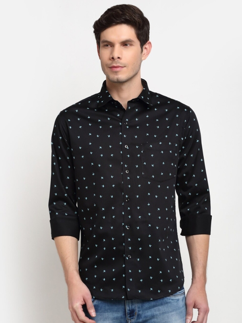 

La Mode Men Black Slim Fit Floral Opaque Printed Pure Cotton Casual Shirt