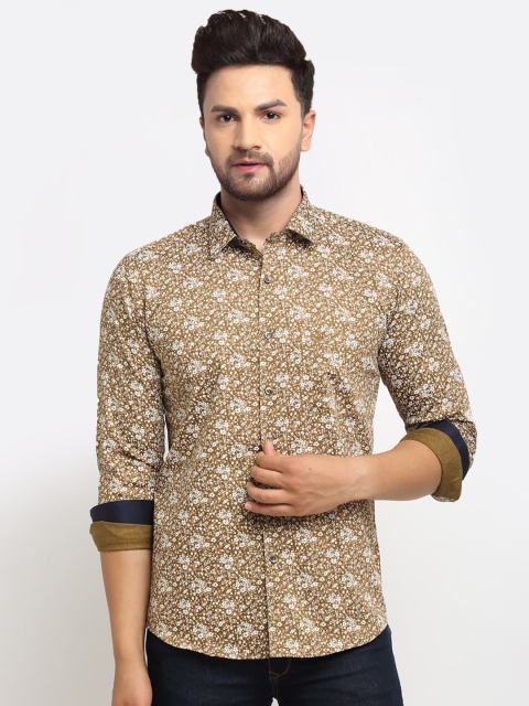 

La Mode Men Gold-Toned Slim Fit Floral Opaque Printed Party Shirt