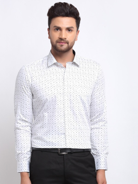 

La Mode Men White Slim Fit Opaque Printed Pure Cotton Party Shirt