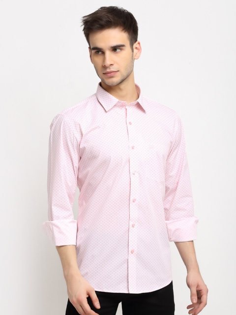 

La Mode Men Pink Slim Fit Opaque Printed Party Cotton Shirt