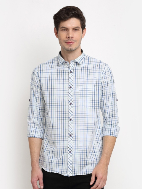 

La Mode Men White Slim Fit Grid Tattersall Checks Opaque Checked Casual Shirt