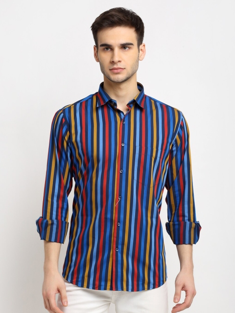 

La Mode Men Blue Slim Fit Opaque Striped Pure Cotton Casual Shirt