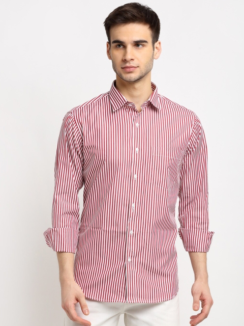 

La Mode Men Red Vertical Striped Slim Fit Party Shirt