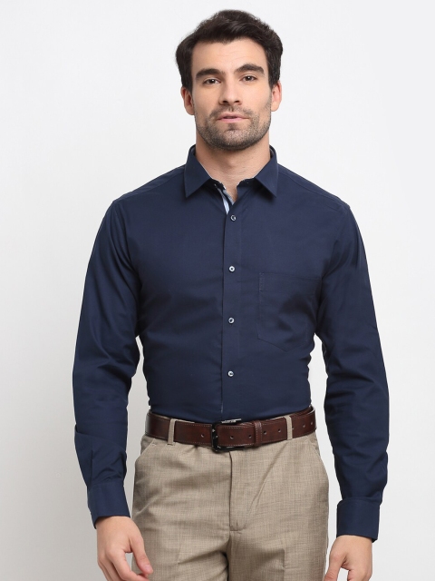 

La Mode Men Navy Blue Solid Slim Fit Pure Cotton Formal Shirt