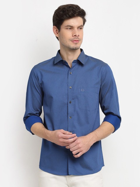 

La Mode Men Blue Slim Fit Opaque Printed Party Shirt
