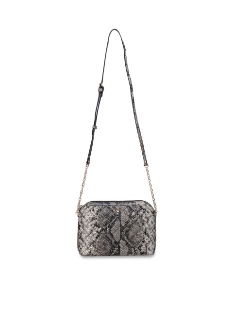 

Da Milano Off White Animal Textured Leather Structured Sling Bag with Quilted