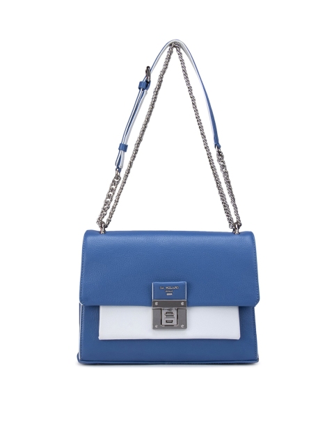 

Da Milano Blue Colourblocked Leather Structured Handheld Bag